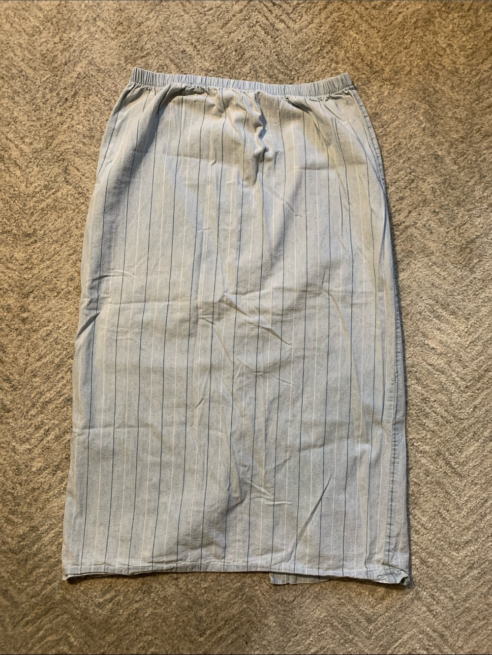Abstract Vintage Light Blue Pinstripe Elastic-Waist Midi Skirt 100% cotton